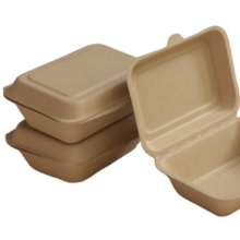 disposable paper bamboo pulp takeaway box sugar cane food packaging fiber round clam noodle pizza plant